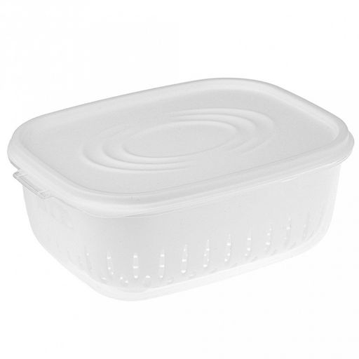 Лоток пластмассовый с решетчатой вставкой (дуршлаг) для мытья и хранения овощей, фруктов и ягод, 1,4л 18х14см h8см, с крышкой, цвета в ассортименте: белый; коралловый; зеленый, в п/эт пакете (Китай)