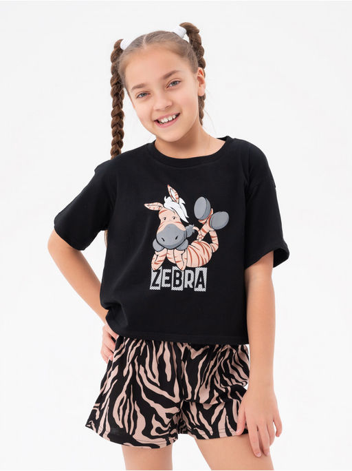 Пижама "Зебра" коричневая детская девочка с шортами
