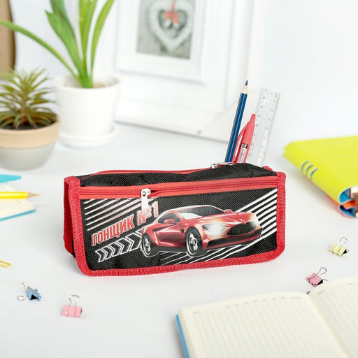 Пенал школьный, текстиль, 2 отделения, 8×21×4 см«Гонщик»