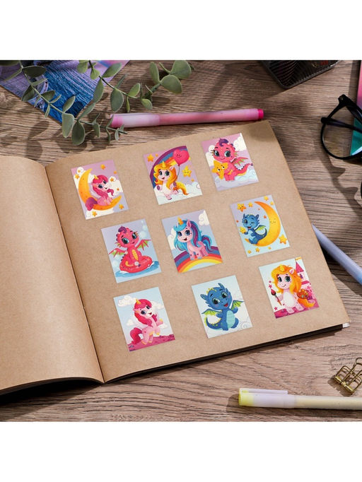 Цена за 10 шт. Наклейки детские «Волшебные единороги», раскраска на обороте, 11×15.5 см