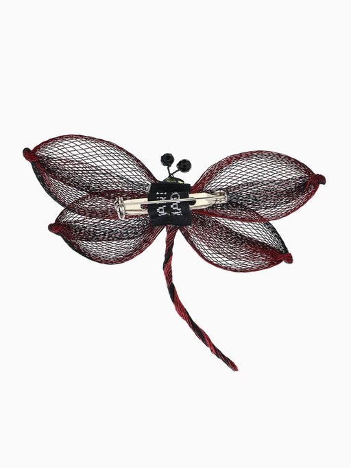 Брошь «Стрекоза», плетёная, бордово-чёрная