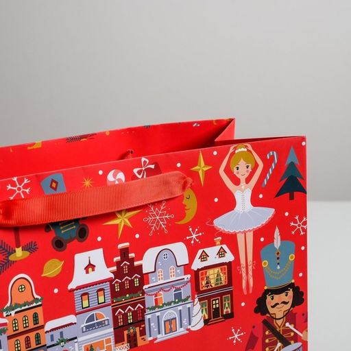 Цена за 2 шт. Пакет подарочный новогодний ламинированный квадратный «Щелкунчик», 30×30×12 см