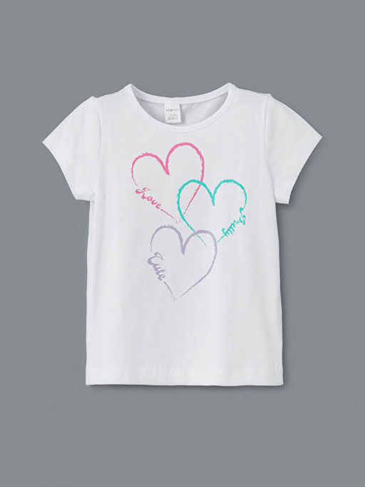 Bisiklet Yaka Bask?l? K?z ?ocuk Ti??rt ve ?ort 2li