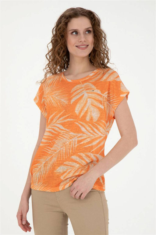 Женская оранжевая футболка с круглым вырезом - U.s. polo assn фото 3