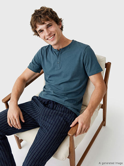 Bisiklet Yaka Erkek Pijama ?st?