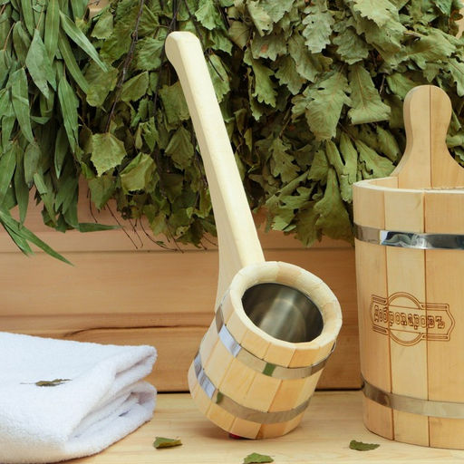 Ковш - черпак для бани и сауны «Емеля», 500 мл, липа, нержавеющая вставка, 42 см, «Добропаровъ»