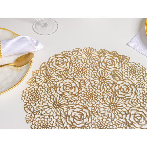 Набор салфеток сервировочных на стол Доляна Розы, 4 шт, d=38 см, цвет золотой  фото 10