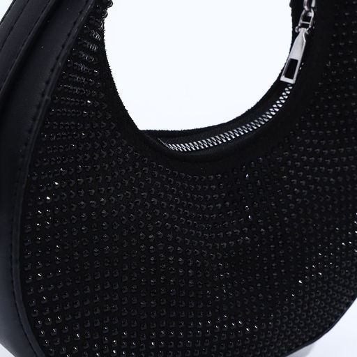 Сумка-багет на молнии, цвет чёрный/чёрные стразы - Simaland фото 4