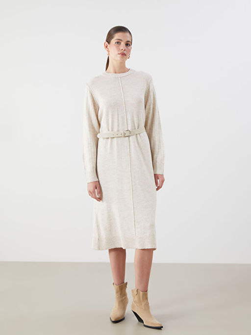 Bisiklet Yaka Oversize Triko Elbise