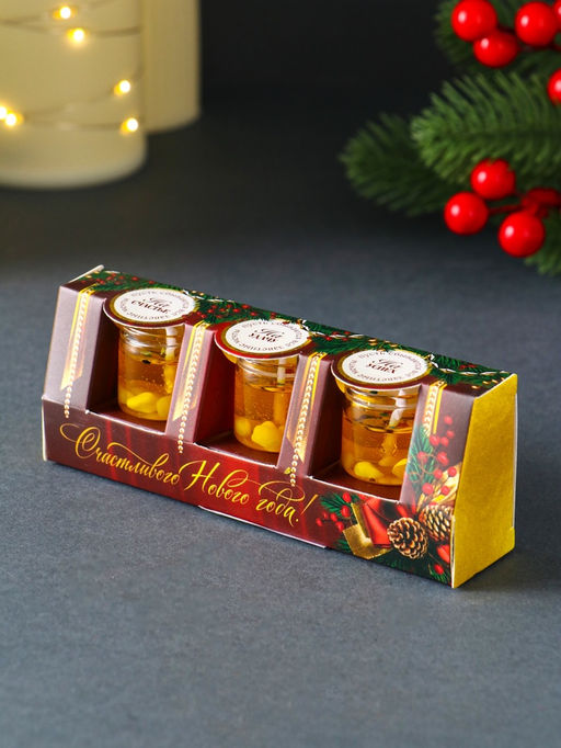 Цена за 2 шт. Свечи гелевые «Счастливого Нового года», 3 шт., золотые, 2.5×2.5×2.5 см