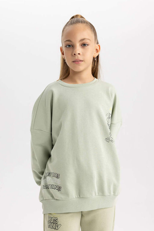 Толстый свитшот оверсайз с круглым вырезом для девочек Looney Tunes - Defacto фото 3