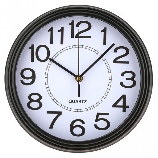 Часы настенные Сигнум д23,4-26,5см, h4,2см, мягкий ход, циферблат белый; цифры крупные арабские, черный; корпус пластик, черный; в коробке (Китай)