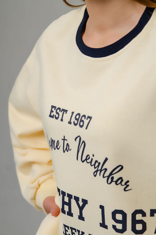 Арт. 15131 Свитшот женский оверсайз удлиненный 42-52 (3 шт) Цвет:молочный - Калинка фото 8