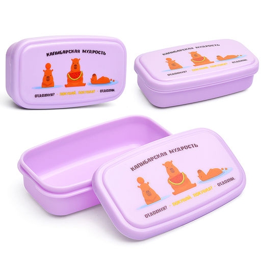 Ланчбокс "Капибарская мудрость" 105x57x30 мм, 95 мл, для школьных завтраков, перекусов, безопасный пластик, можно греть в микроволновке без крышки, можно мыть в посудомоечной машине, индивидуальная упаковка