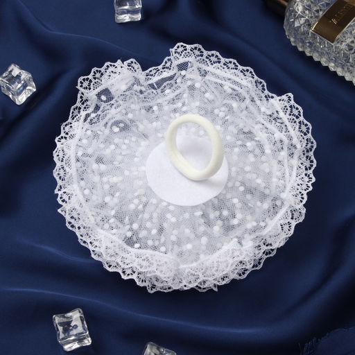 Цена за 6 шт. Бант для волос на резинке «Школьница», волна кружева горох, d=15 см, белый