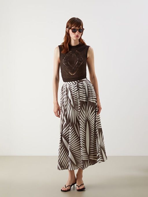 Beli Fermuarl? Desenli Pileli Etek