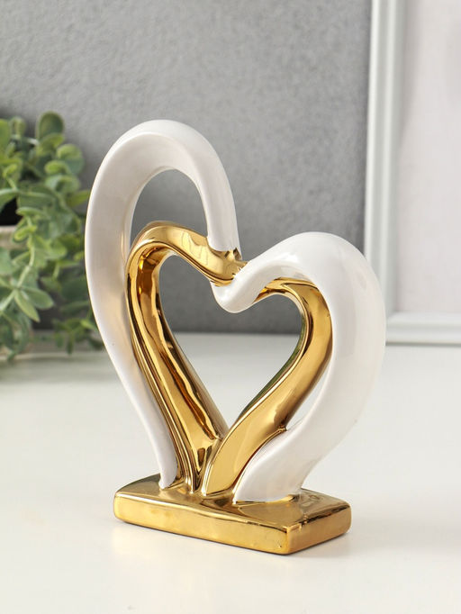 Фигурка керамика Сплетённые сердца, белый с золотом, 5.5?17.5?19.5 см