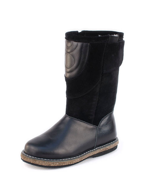 Монголки женские на войлочной подошве., Черные. Кожа. Молния. Подклад овчина.