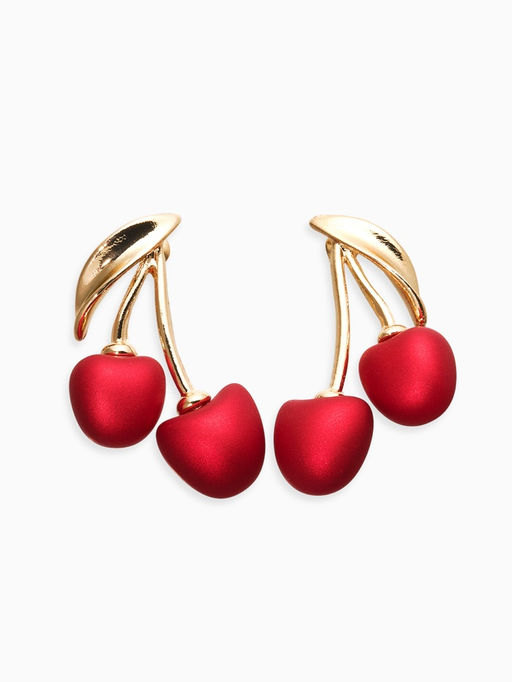 Серьги жемчуг "Вишня", цвет красный в золоте
