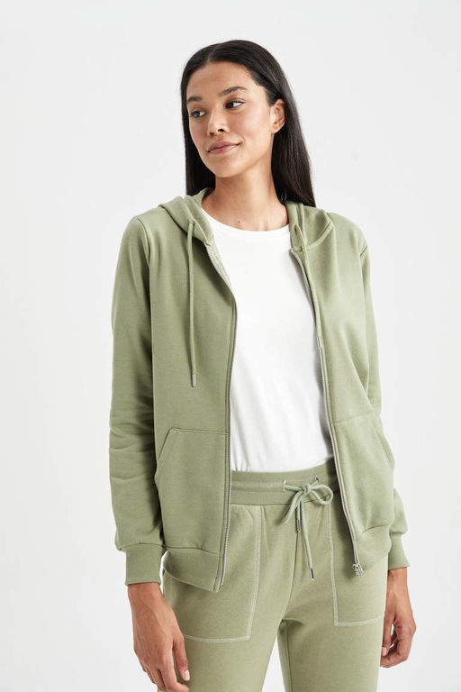 Базовая толстовка на молнии с капюшоном обычного кроя - Defacto фото 3