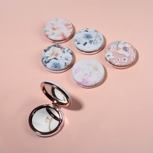 Цена за 2 шт. Зеркало складное «Цветочки», d = 7,5 см, с увеличением, искусственная кожа, рисунок МИКС