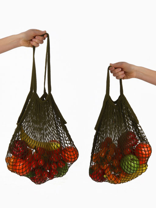 Набор 2 шт. сумка-авоська плетёная, клетка 1.5 см, тёмно-зелёная