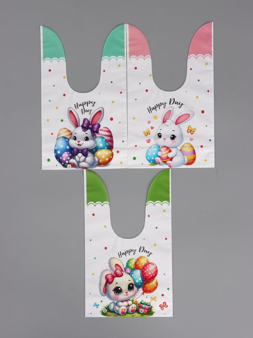 Цена за 50 шт. Пакет полиэтиленовый подарочный с ушками "Зайчата", 13 х 23±1 см