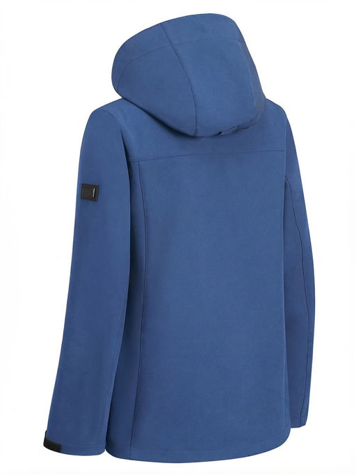 Ветровка женская софтшелл виндстоппер с капюшоном спортивная синего цвета 9616_1S