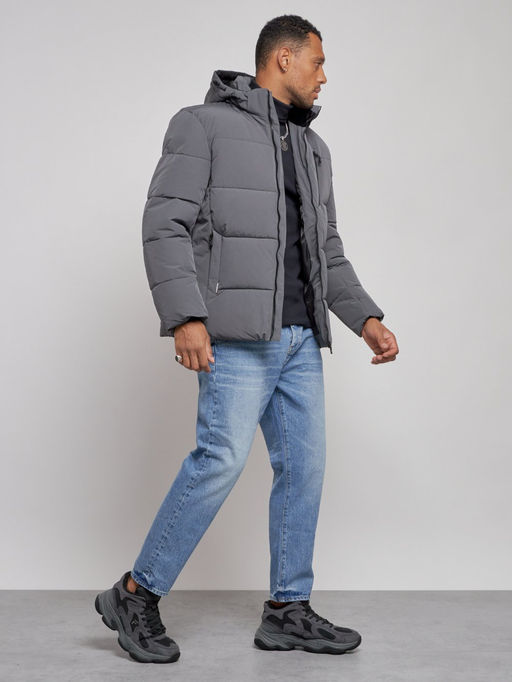 Куртка зимняя молодежная мужская с капюшоном темно-серого цвета 8320TC - Wonderrman фото 4