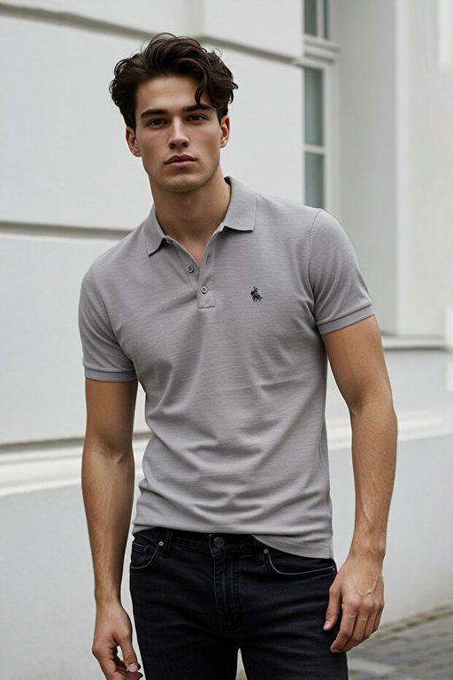 Gri Melanj Regular/Normal Kesim At Nak__ Detayl_ Polo Yaka T-shirt TMNSS25PO00017 - Trendyolmilla фото 2