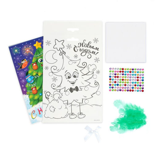 Цена за 2 шт. Аппликация перьями и стразами для детей на новый год «Ёлочка», набор для творчества