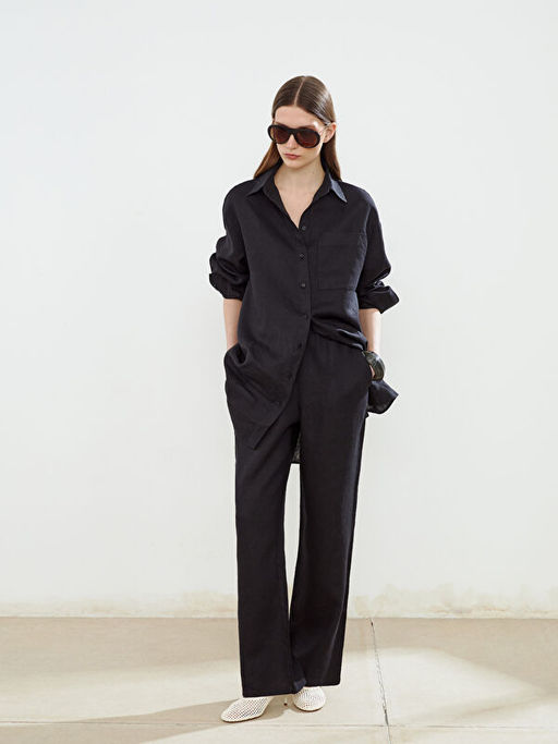 Oversize %100 Keten Kad?n G?mlek Tunik