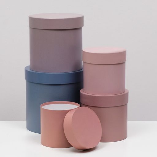 Набор круглых коробок 5 в 1 "Песочный", 13 х 13,5 -19.5 х 23 см