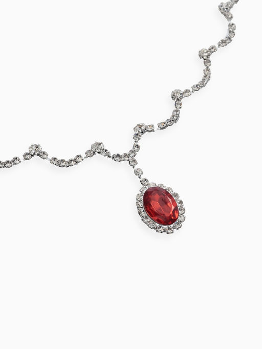 Набор 2 пред-а: серьги, колье "Вечерний шик" капля ажурная, цвет бело-красный в серебре