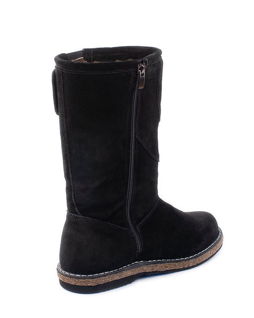 Монголки женские на войлочной подошве., Черные. Замша. Молния. Подклад овчина.