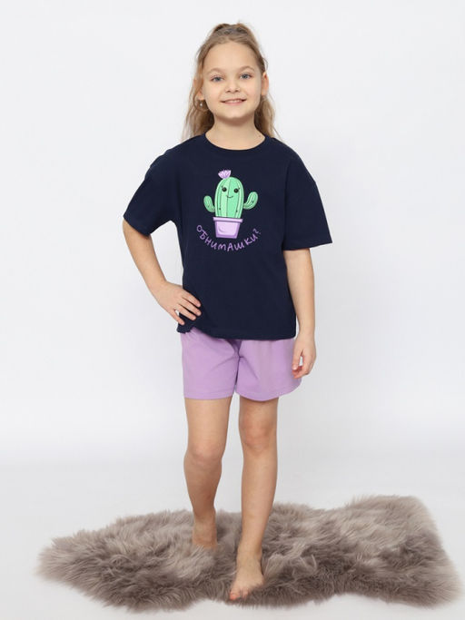 CRB wear/CSJG 50172-41 Пижама для девочки (футболка, шорты),темно-синий/Ex.Cherubino фото 2