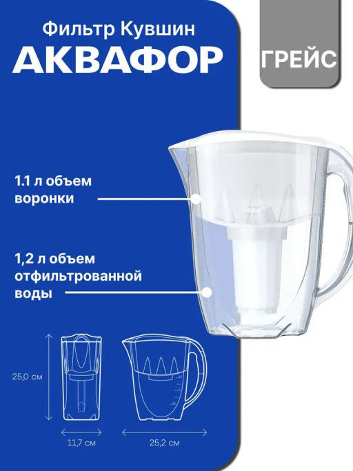 Кувшин Грейс белый 2,8 л (кассета А6) Аквафор фото 4