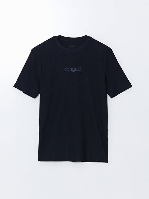 Bisiklet Yaka K?sa Kollu Bask?l? Penye Erkek Ti??rt