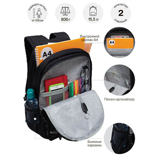 RB-653-2 Рюкзак школьный с обвесом и картхолдером на держателе - Grizzly фото 33