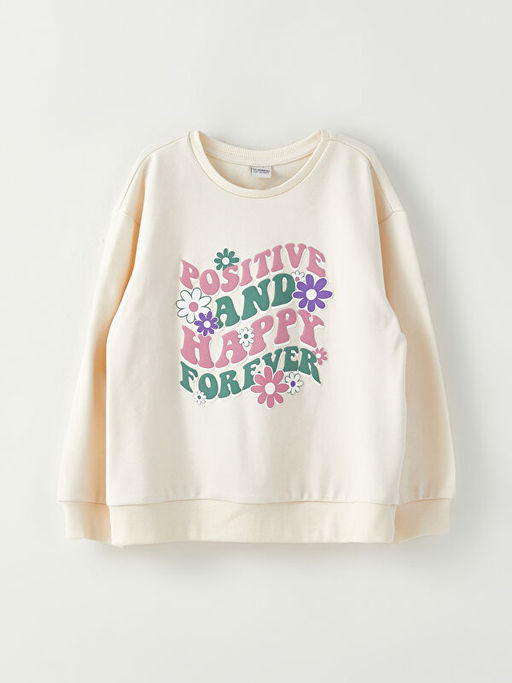 Bisiklet Yaka Bask?l? Uzun Kollu K?z ?ocuk Sweatshirt - Waikiki фото 3