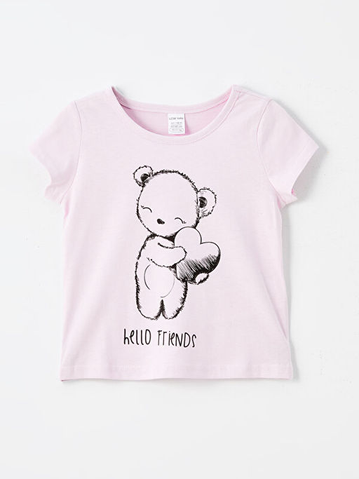 Bisiklet Yaka K?sa Kollu Bask?l? K?z Bebek Ti??rt 2li - Waikiki фото 2