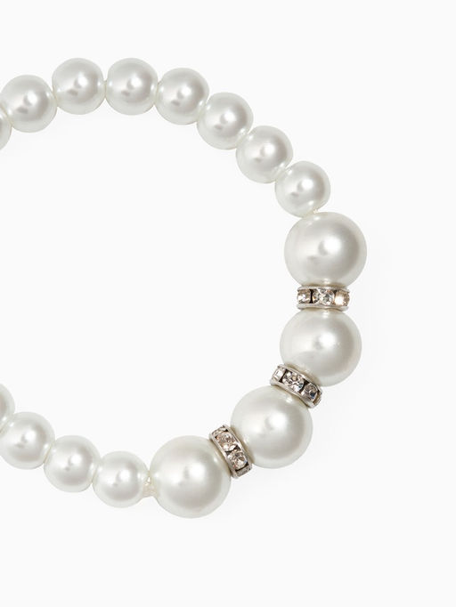 Браслет жемчуг Невеста, бусины d=0.8+1.2 см, белый