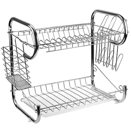 Сушилка для посуды 38,5х24см h36,5см 2-х ярусная, настольная, с поддоном, с навесными подставками для кухонных принадлежностей, хромированная, цветная коробка (Китай)