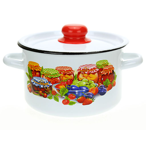 "Варенье" Кастрюля эмалированная 2,9л, д20см, h12см, цилиндрическая форма, металлическая крышка с пластмассовой ручкой-кнопкой, белый (Россия)