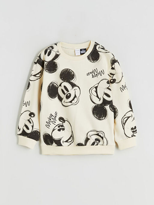 Bisiklet Yaka Mickey Mouse Bask?l? Erkek ?ocuk Sweatshirt