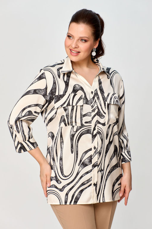 Блуза Элль стиль 2288а кремовый, черный принт  фото 5