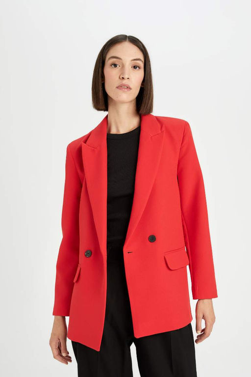 Куртка оверсайз широкого кроя, простой пиджак с лацканами и пуговицами, простой пиджак - Defacto фото 5