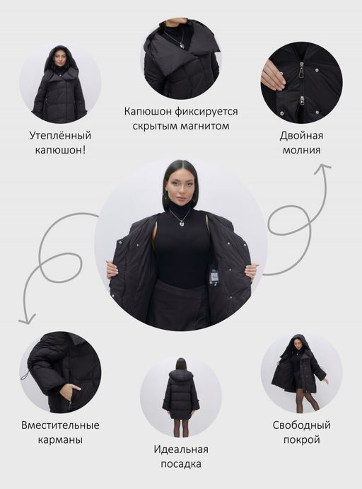 Куртка зимняя женская с большим капюшоном модная черного цвета 7739Ch - Visdeer фото 32