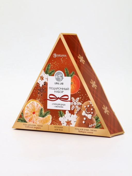 Подарочный набор новогодний: гель для душа 2 шт х 100 мл, мочалка для тела, аромат мандарин и тыква, URAL LAB