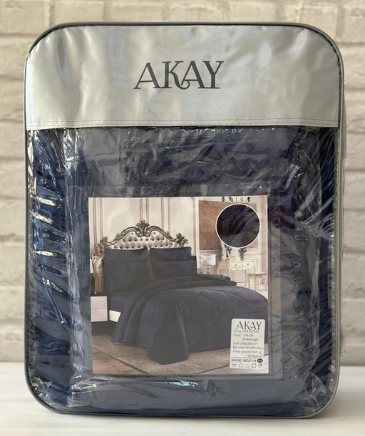 КПБ AKAY SATIN LACIVERT с одеялом темно-синий евро